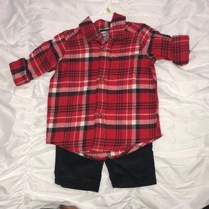 2pc set plaid long sleeve and black pants